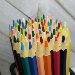 Set of Colored Pencils with Black Wire Cup